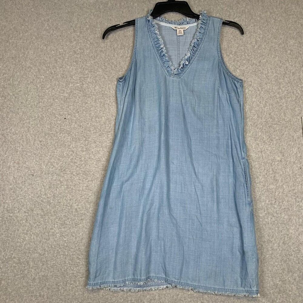 Tommy Bahama Women's Size Small A Line Mini Dress Blue Distressed Collar & Hem